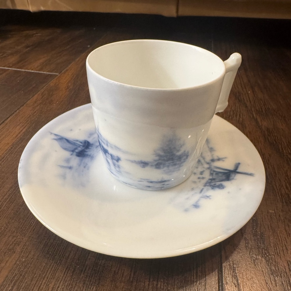 Vintage England Porcelain Demitasse Cup & Saucer Set Blue  Holland C & Co